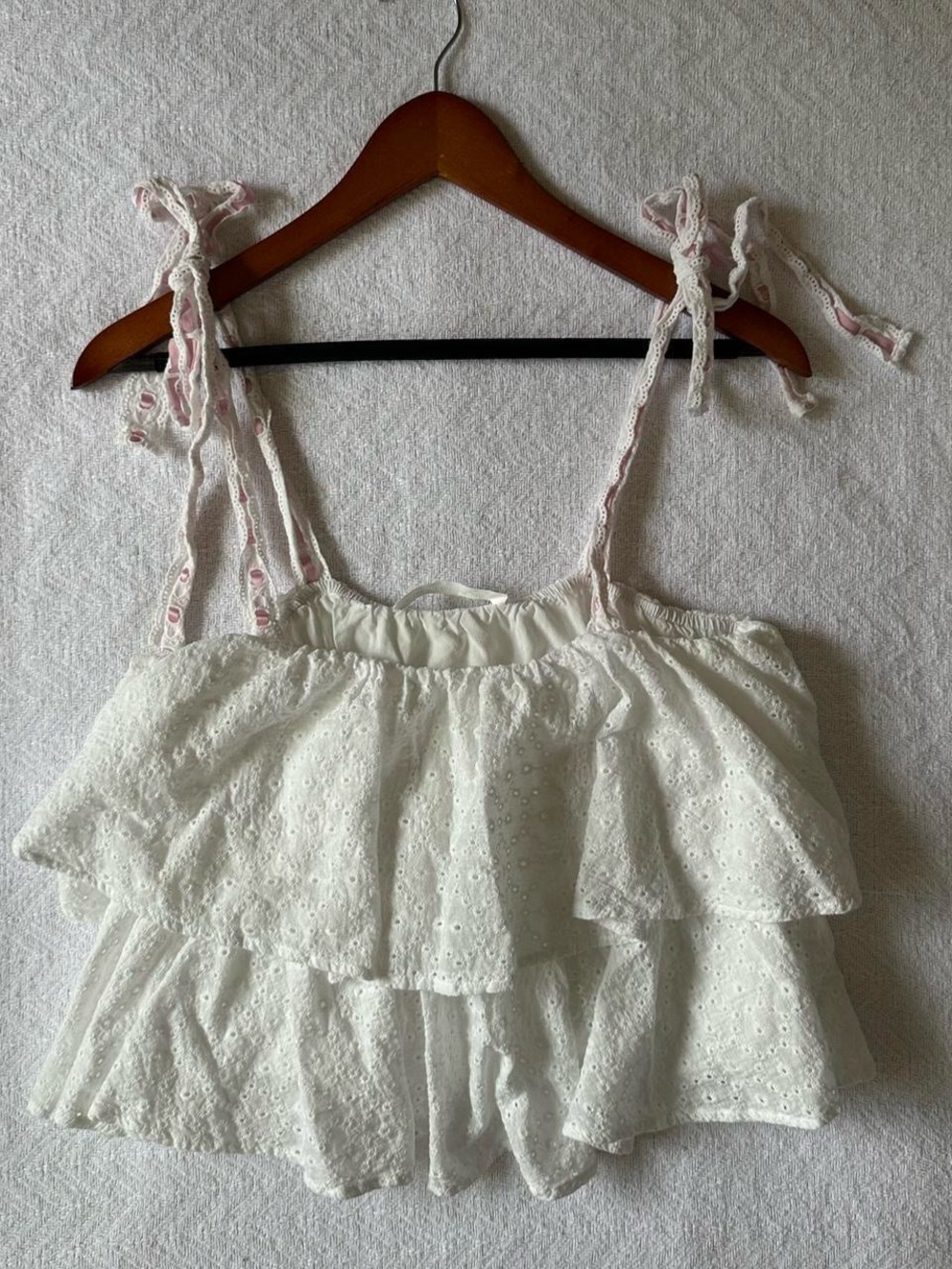 Altar'd State White Eyelet Ruffle Tie-Shoulder Camisole